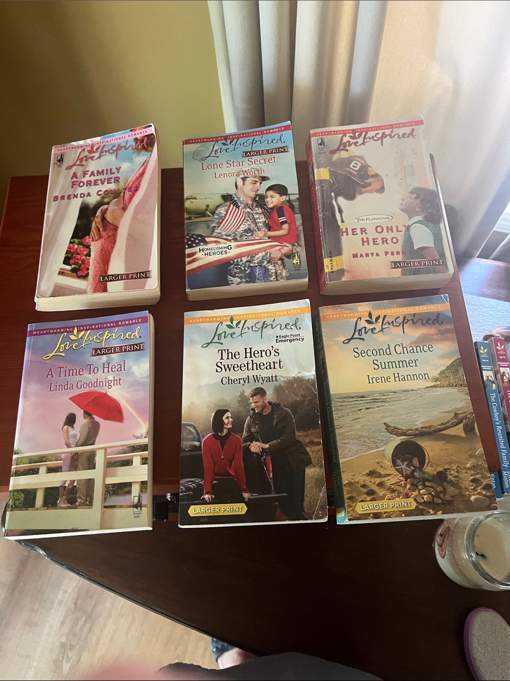 6 Love Inspired Romances paperbacks by Harlequin all large print